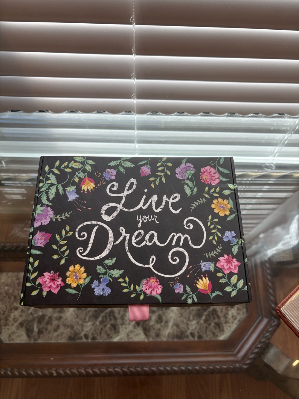 Live Your Dream Floral Storage Box - Black with Multicolor Flowers
